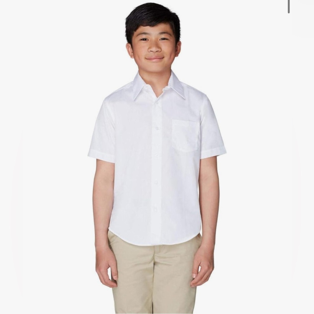 French Toast Bundle of 3 Boys' Short Sleeve Classic Poplin Dress Shirt - White - Picture 5 of 16